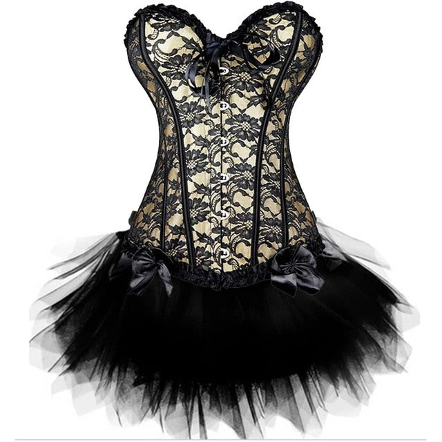Women Sexy Burlesque Overbust Corset Bustier Top With Mini TuTu Skirt Fancy Dresses Costume Sexy Gothic Corsets Dress-15
