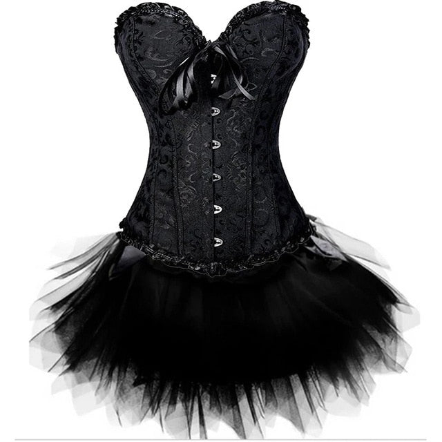 Women Sexy Burlesque Overbust Corset Bustier Top With Mini TuTu Skirt Fancy Dresses Costume Sexy Gothic Corsets Dress-20