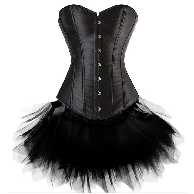Women Sexy Burlesque Overbust Corset Bustier Top With Mini TuTu Skirt Fancy Dresses Costume Sexy Gothic Corsets Dress-5