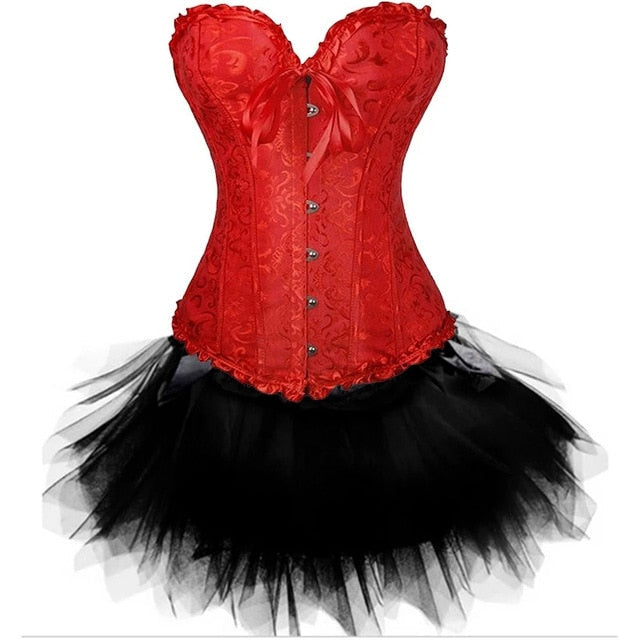 Women Sexy Burlesque Overbust Corset Bustier Top With Mini TuTu Skirt Fancy Dresses Costume Sexy Gothic Corsets Dress-30