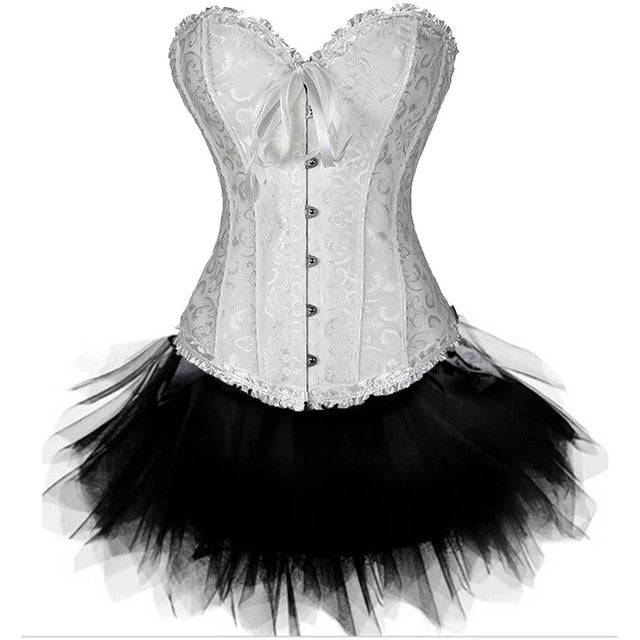 Women Sexy Burlesque Overbust Corset Bustier Top With Mini TuTu Skirt Fancy Dresses Costume Sexy Gothic Corsets Dress-25