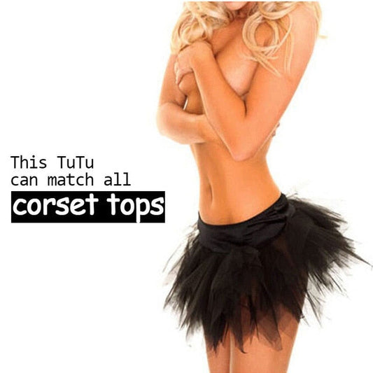 Women Sexy Burlesque Overbust Corset Bustier Top With Mini TuTu Skirt Fancy Dresses Costume Sexy Gothic Corsets Dress-0