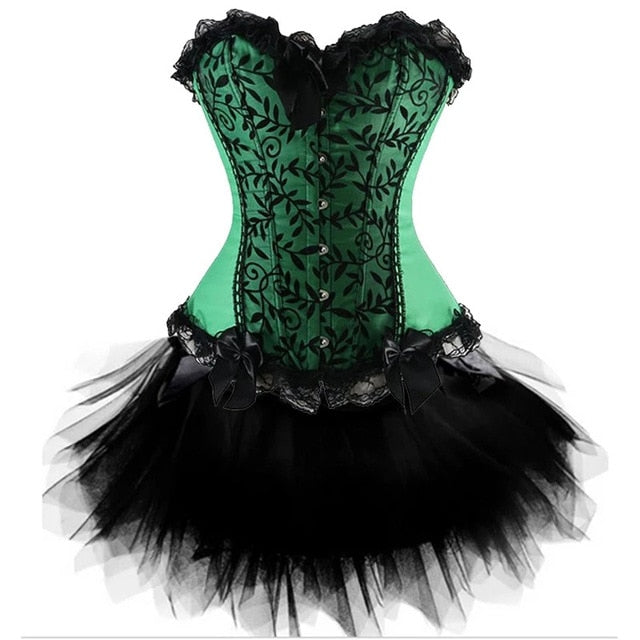 Women Sexy Burlesque Overbust Corset Bustier Top With Mini TuTu Skirt Fancy Dresses Costume Sexy Gothic Corsets Dress-59
