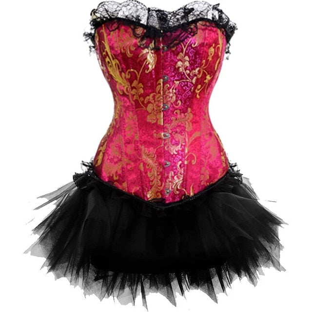 Women Sexy Burlesque Overbust Corset Bustier Top With Mini TuTu Skirt Fancy Dresses Costume Sexy Gothic Corsets Dress-49