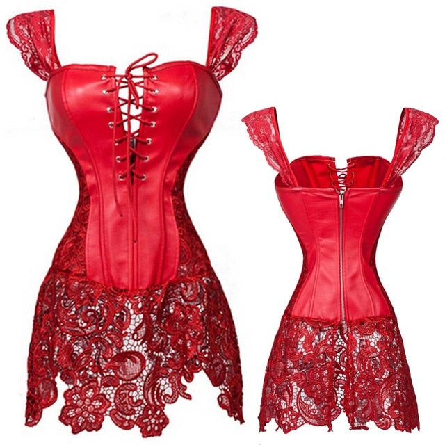 Women Sexy Burlesque Overbust Corset Bustier Top With Mini TuTu Skirt Fancy Dresses Costume Sexy Gothic Corsets Dress-48