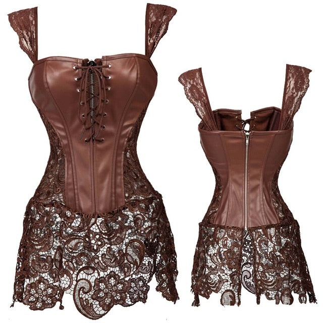 Women Sexy Burlesque Overbust Corset Bustier Top With Mini TuTu Skirt Fancy Dresses Costume Sexy Gothic Corsets Dress-56