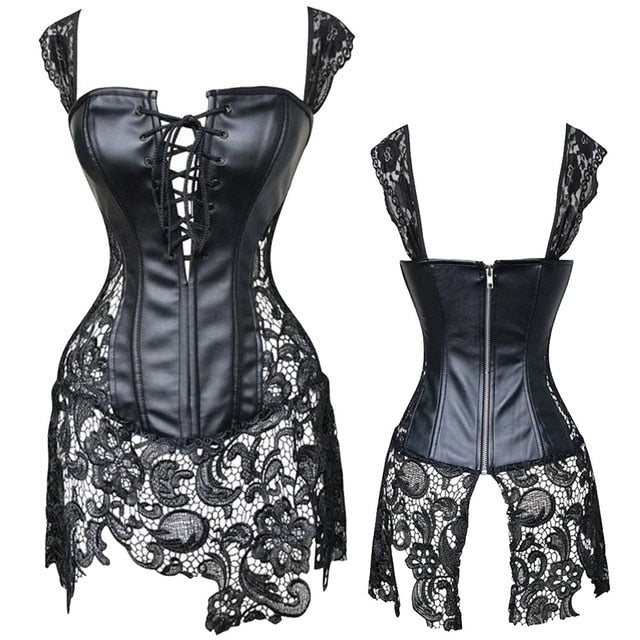 Women Sexy Burlesque Overbust Corset Bustier Top With Mini TuTu Skirt Fancy Dresses Costume Sexy Gothic Corsets Dress-73