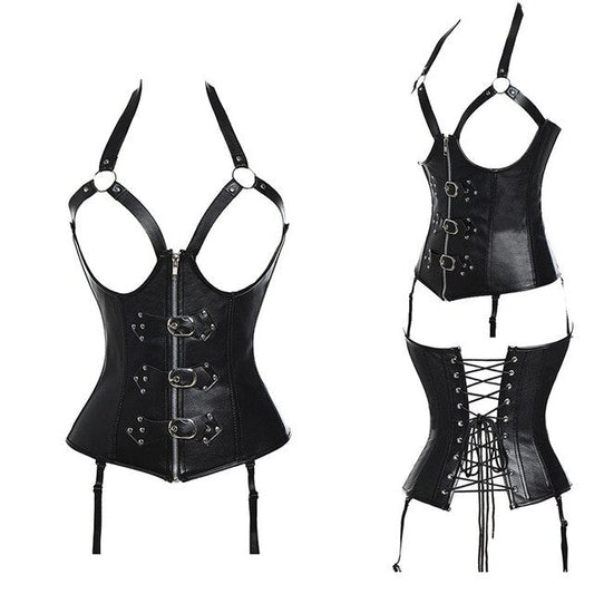 Steampunk Black Body Corset Steel Boned Lace up Overbust Dresses Women Waist Corsets and Bustiers Costumes Plus Size S-6XL Top-0