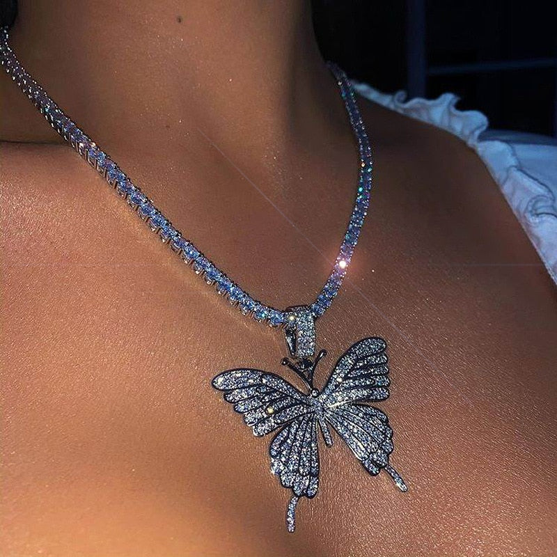 Zircon Butterfly Necklace Tennis Chain Crystal Rhinestone Pendant Necklaces For Women Choker Collares Jewelry-22