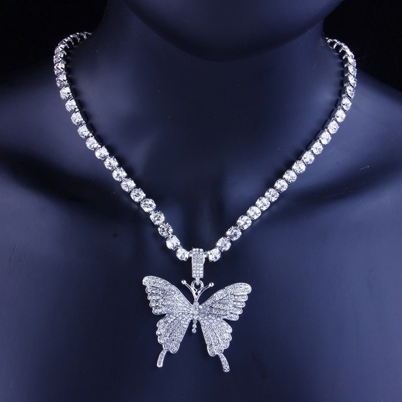 Zircon Butterfly Necklace Tennis Chain Crystal Rhinestone Pendant Necklaces For Women Choker Collares Jewelry-10