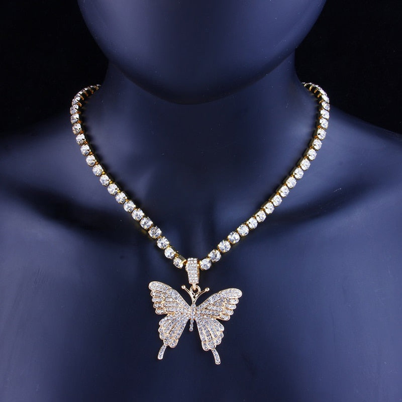 Zircon Butterfly Necklace Tennis Chain Crystal Rhinestone Pendant Necklaces For Women Choker Collares Jewelry-13