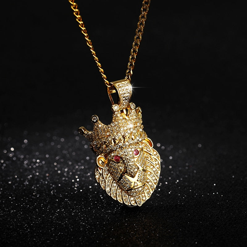 Lion Head Pendant Necklace Hip hop Punk Gold/ Platnium Color Zircon Choker Chain Ice Out Necklace for Women Men  Jewelery Gift-8