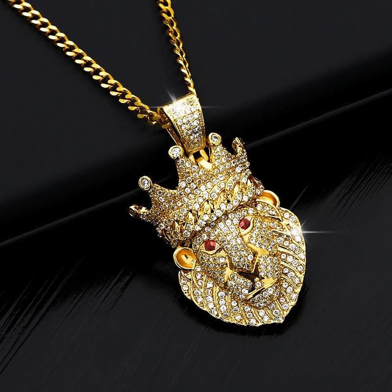 Lion Head Pendant Necklace Hip hop Punk Gold/ Platnium Color Zircon Choker Chain Ice Out Necklace for Women Men  Jewelery Gift-15