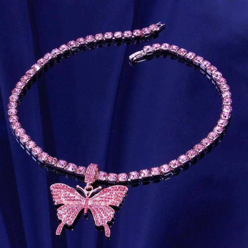 Zircon Butterfly Necklace Tennis Chain Crystal Rhinestone Pendant Necklaces For Women Choker Collares Jewelry-23