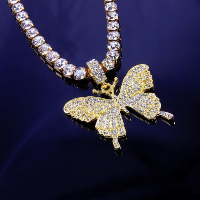 Zircon Butterfly Necklace Tennis Chain Crystal Rhinestone Pendant Necklaces For Women Choker Collares Jewelry-2