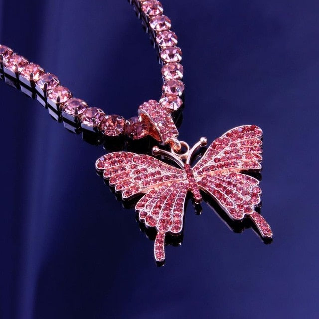 Zircon Butterfly Necklace Tennis Chain Crystal Rhinestone Pendant Necklaces For Women Choker Collares Jewelry-3