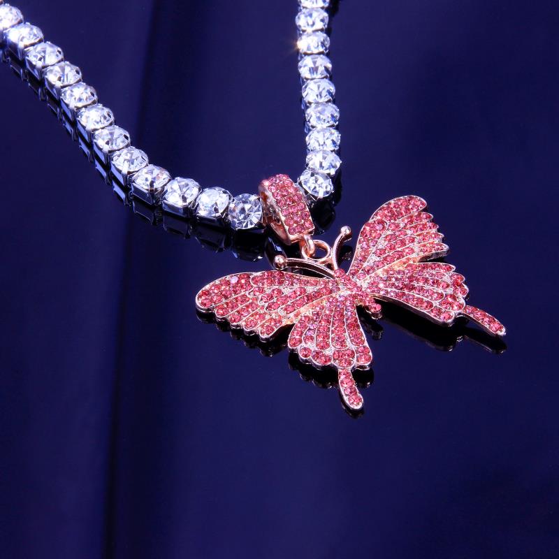 Zircon Butterfly Necklace Tennis Chain Crystal Rhinestone Pendant Necklaces For Women Choker Collares Jewelry-12