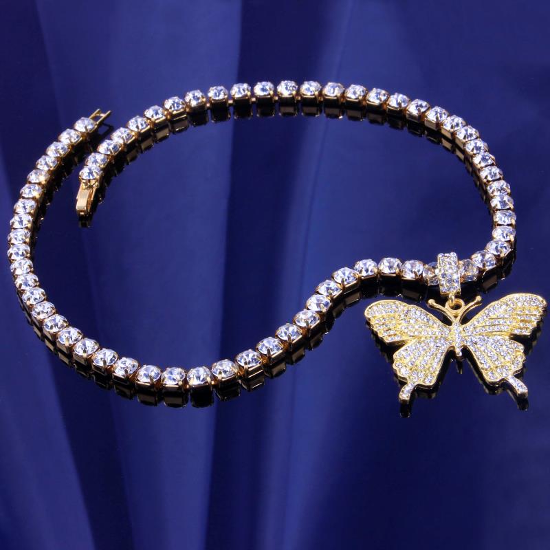 Zircon Butterfly Necklace Tennis Chain Crystal Rhinestone Pendant Necklaces For Women Choker Collares Jewelry-17