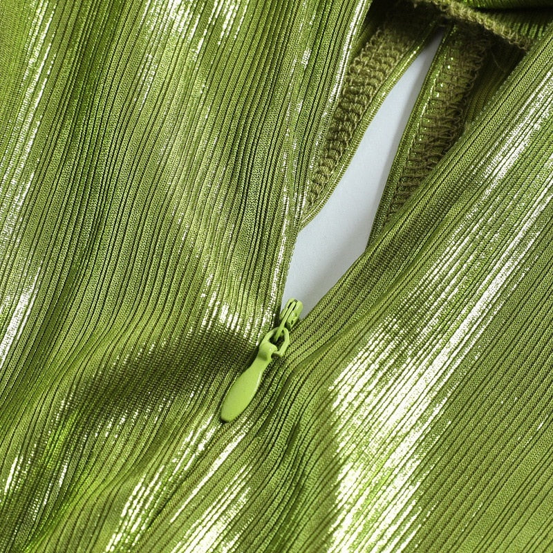 Women's New Autumn Halter Sexy Avocado Green Dress Maxi Party Runway Dress Split Spring Elegant Vestido Green-15