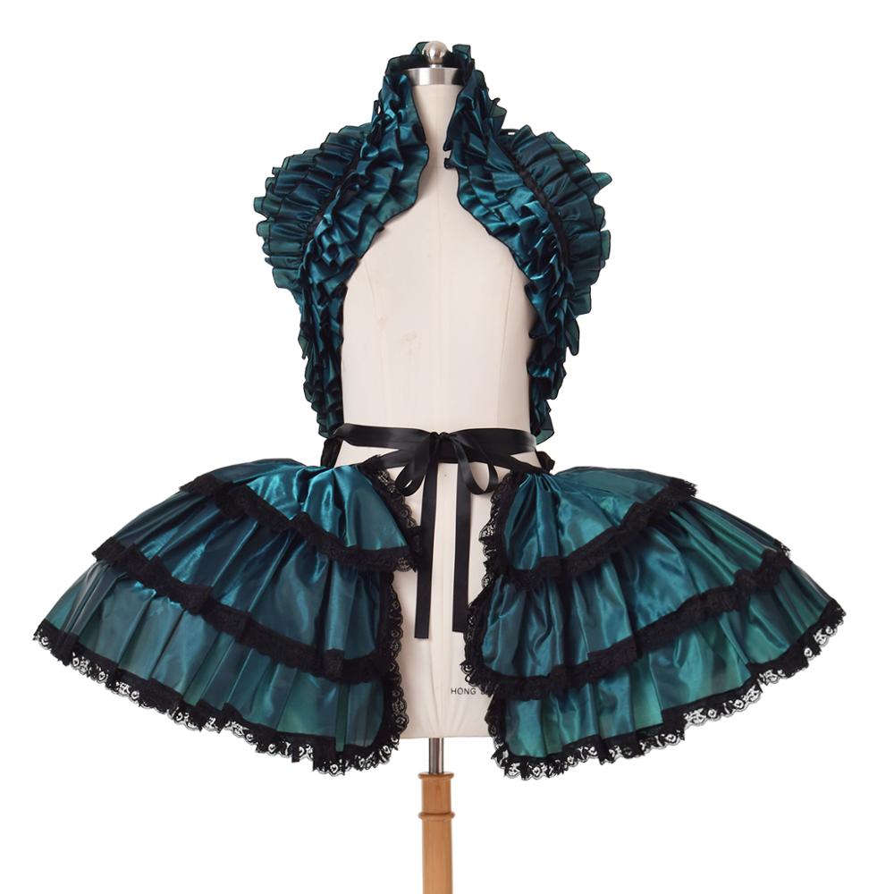 Retro Women Carnival Costumes Ruffles Corset Crop Bustle Dress-10