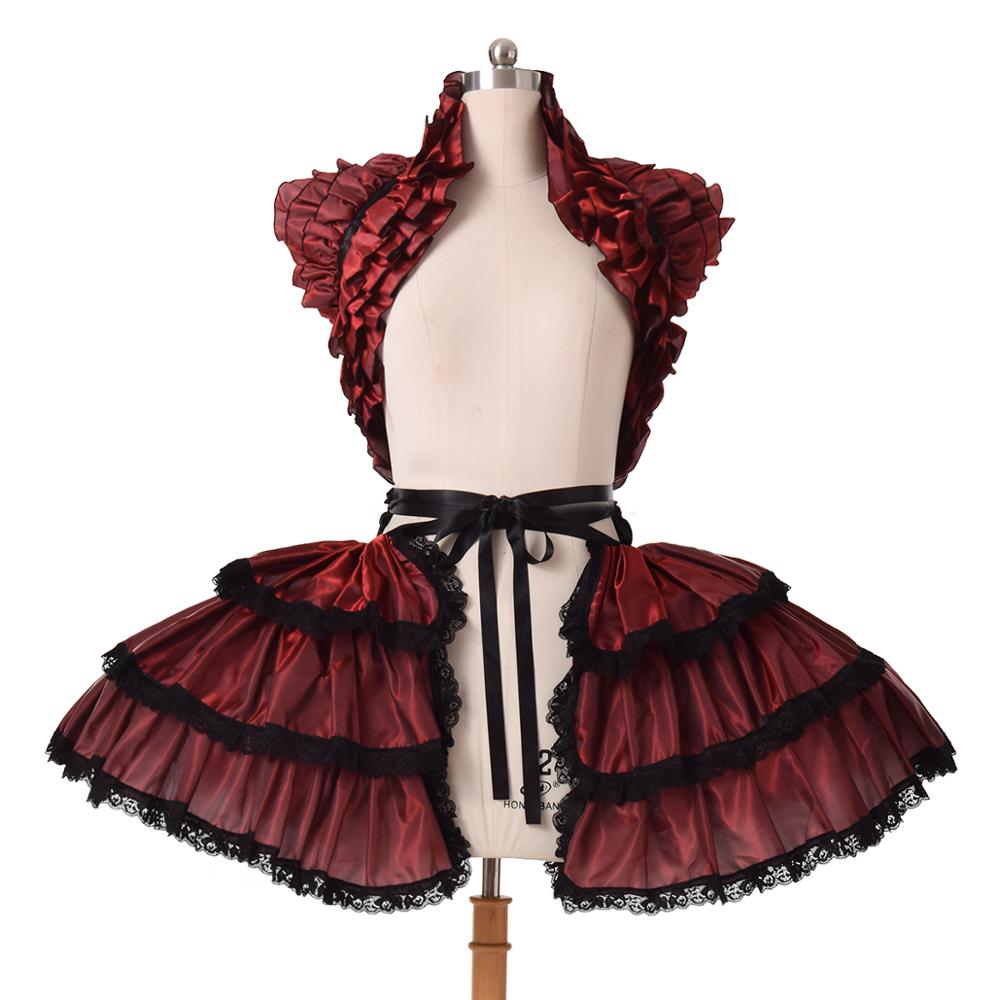 Retro Women Carnival Costumes Ruffles Corset Crop Bustle Dress-22