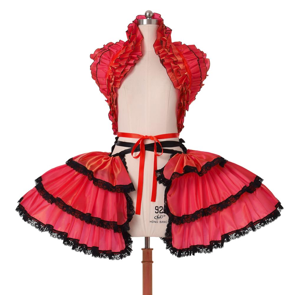 Retro Women Carnival Costumes Ruffles Corset Crop Bustle Dress-15