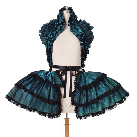 Retro Women Carnival Costumes Ruffles Corset Crop Bustle Dress-0