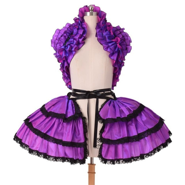 Retro Women Carnival Costumes Ruffles Corset Crop Bustle Dress-6