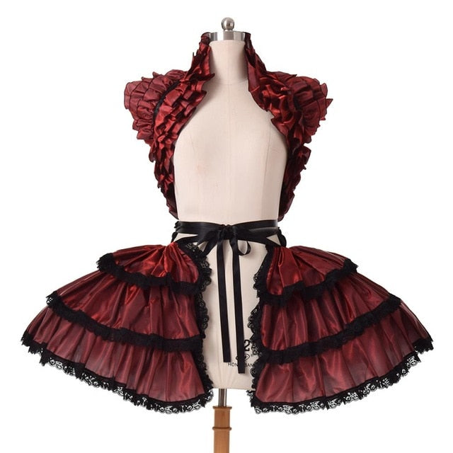 Retro Women Carnival Costumes Ruffles Corset Crop Bustle Dress-2