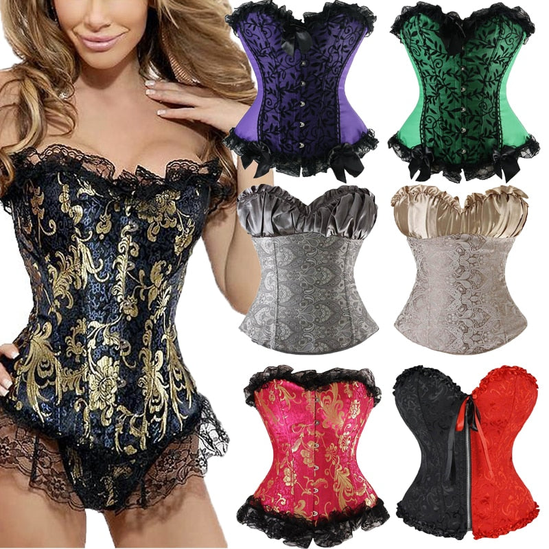 Women Sexy Waist Trainer Corset Lace Up Corsets Bustiers Waist Cincher Corset Burlesque Plus Size Overbust Corselet Gothic Lady-100