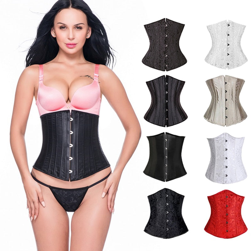 Women Sexy Waist Cincher Corsets 24 Steel Boned Bustiers Corset Underbust Satin Body Shaper Lingerie Waist Cincher Corselet-69