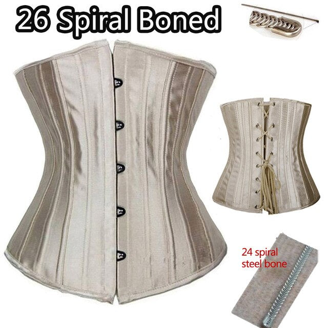 Women Sexy Waist Cincher Corsets 24 Steel Boned Bustiers Corset Underbust Satin Body Shaper Lingerie Waist Cincher Corselet-9