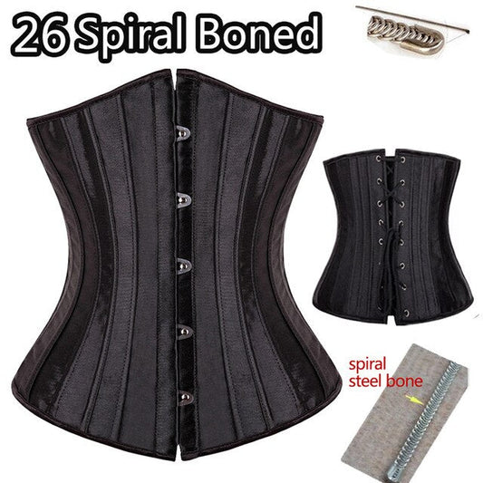 Women Sexy Waist Cincher Corsets 24 Steel Boned Bustiers Corset Underbust Satin Body Shaper Lingerie Waist Cincher Corselet-0
