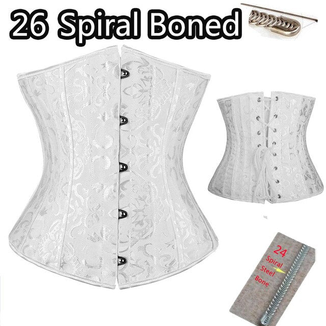 Women Sexy Waist Cincher Corsets 24 Steel Boned Bustiers Corset Underbust Satin Body Shaper Lingerie Waist Cincher Corselet-27